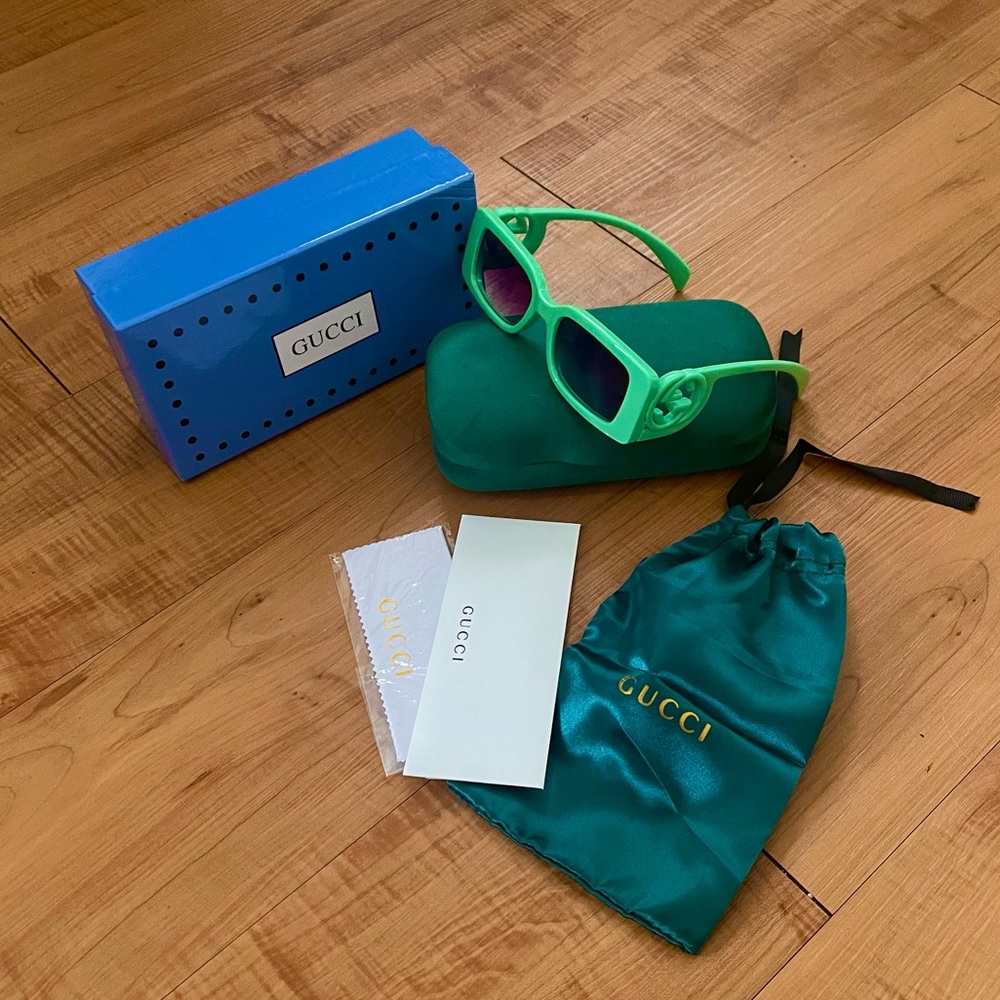 Green GG Monogram Rectangle Sunglasses